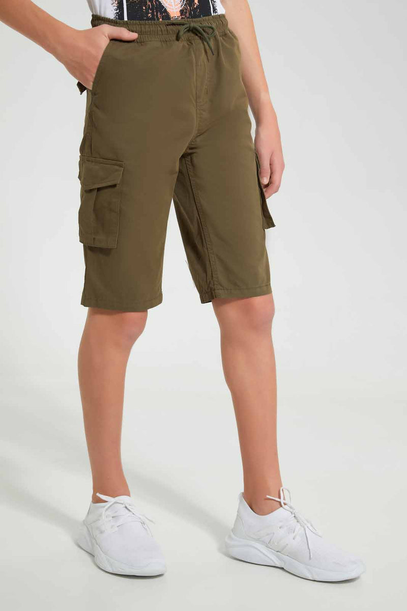 Redtag-Olive-Keyshape-Short-Chino-Shorts-Senior-Boys-9 to 14 Years