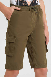 Redtag-Olive-Keyshape-Short-Chino-Shorts-Senior-Boys-9 to 14 Years