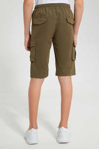 Redtag-Olive-Keyshape-Short-Chino-Shorts-Senior-Boys-9 to 14 Years