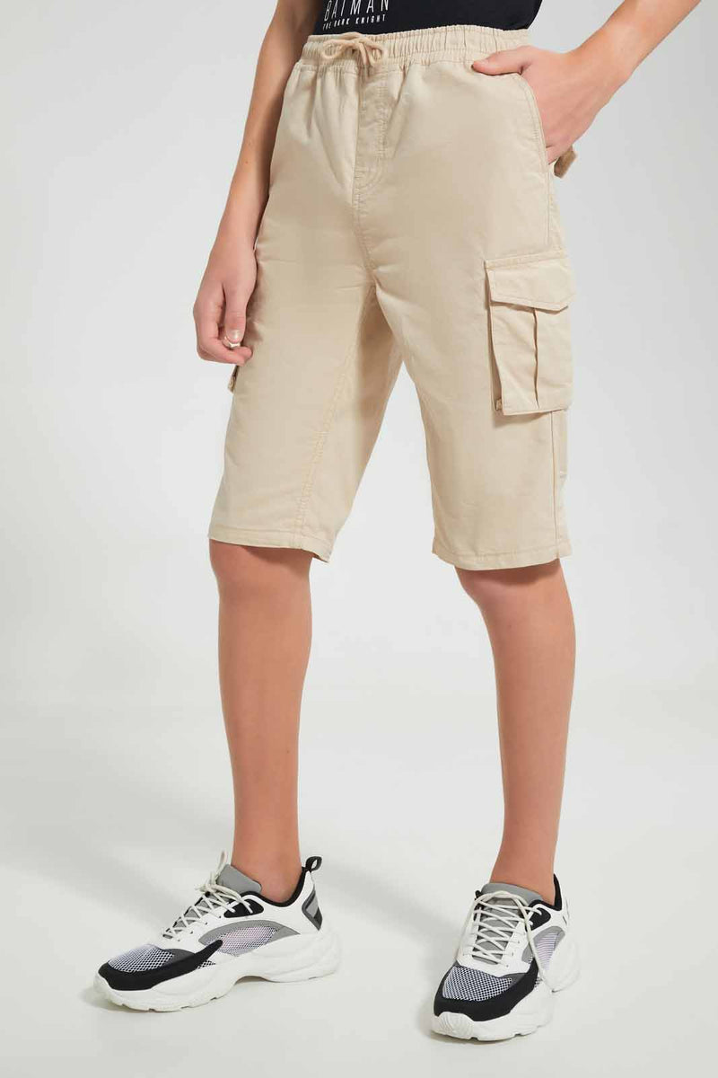 Redtag-Beige-Keyshape-Short-Chino-Shorts-Senior-Boys-9 to 14 Years