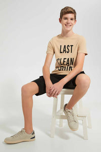 Redtag-Black-Keyshape-Short-Chino-Shorts-Senior-Boys-9 to 14 Years