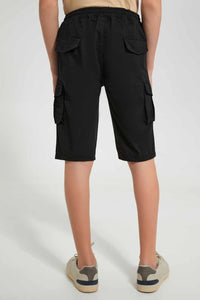 Redtag-Black-Keyshape-Short-Chino-Shorts-Senior-Boys-9 to 14 Years