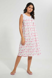 Redtag-White-Floral-Printed-Nightgown-Nightgowns-Women's-