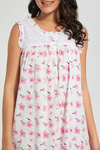 Redtag-White-Floral-Printed-Nightgown-Nightgowns-Women's-