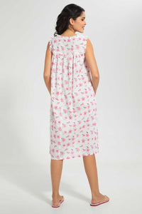 Redtag-White-Floral-Printed-Nightgown-Nightgowns-Women's-