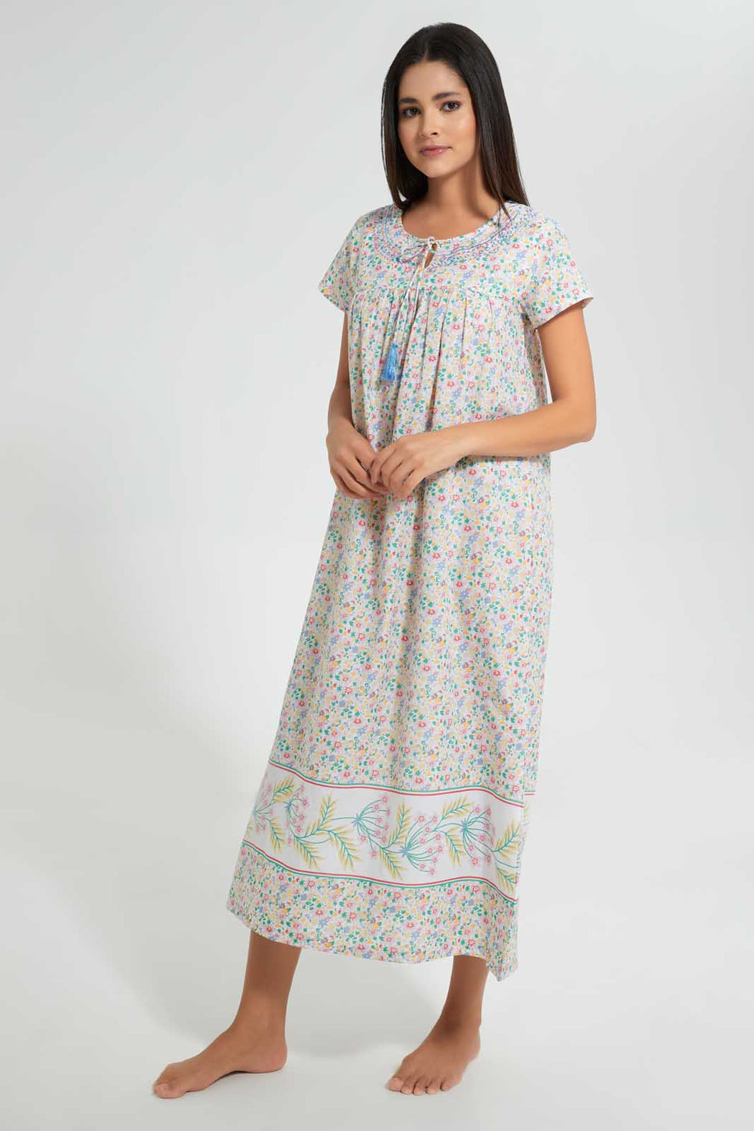 Redtag-Off-White-Floral-Printed-Nightgown-Nightgowns-Women's-