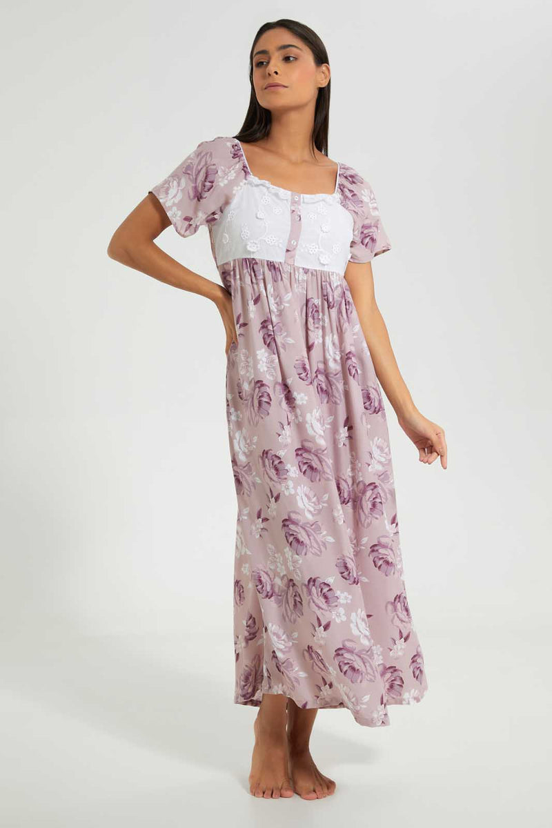 Redtag-Pale-Pink-Floral-Printed-Nightgown-Nightgowns-Women's-