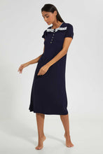 Load image into Gallery viewer, Redtag-Navy-Plain-Nightgown-With-Lace-Nightgowns-Women&#39;s-
