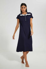 Load image into Gallery viewer, Redtag-Navy-Plain-Nightgown-With-Lace-Nightgowns-Women&#39;s-
