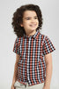 Redtag-Orange-Check-Shirt-With-Print-Casual-Shirts-Boys-2 to 8 Years