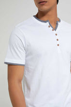 تنزيل الصورة على معرض الصور، Redtag-White-Henley-T-Shirt-Plain-Men&#39;s-
