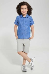 Redtag-Blue-Two-Tone-Short-Sleeve-Shirt-Casual-Shirts-Boys-2 to 8 Years