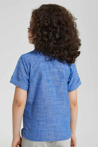 Redtag-Blue-Two-Tone-Short-Sleeve-Shirt-Casual-Shirts-Boys-2 to 8 Years