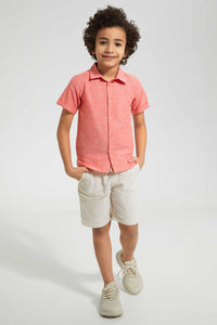 Redtag-Red-Two-Tone-Short-Sleeve-Shirt-Casual-Shirts-Boys-2 to 8 Years