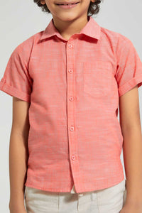 Redtag-Red-Two-Tone-Short-Sleeve-Shirt-Casual-Shirts-Boys-2 to 8 Years