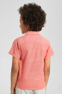 Redtag-Red-Two-Tone-Short-Sleeve-Shirt-Casual-Shirts-Boys-2 to 8 Years