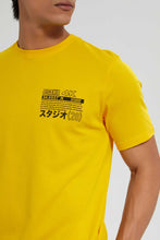 Load image into Gallery viewer, Redtag-Yellow-Graphic-Print-T-Shirt-@-Back-Graphic-Prints-Men&#39;s-
