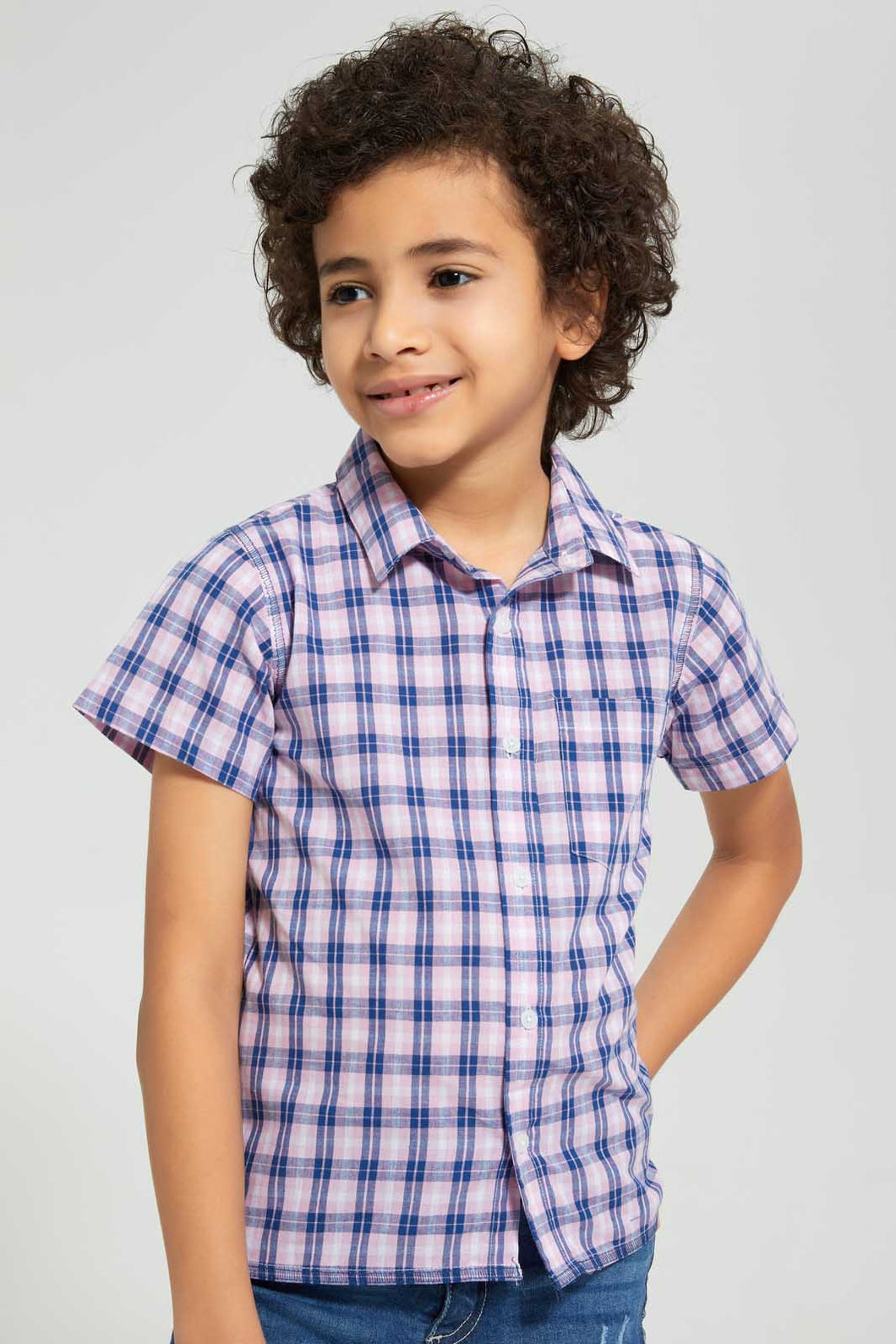 Redtag-Pink-Check-Shirt-Casual-Shirts-Boys-2 to 8 Years