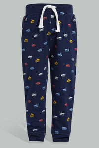 Redtag-Grey-And-Navy-Car-Print-Track-(2-Pack)-Joggers-Infant-Boys-3 to 24 Months