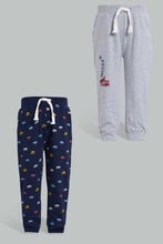 Load image into Gallery viewer, Redtag-Grey-And-Navy-Car-Print-Track-(2-Pack)-Joggers-Infant-Boys-3 to 24 Months
