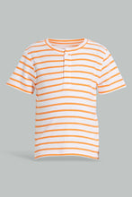 تنزيل الصورة على معرض الصور، Redtag-Orange-Yd-Henley-T-Shirt-Striped-Infant-Boys-3 to 24 Months
