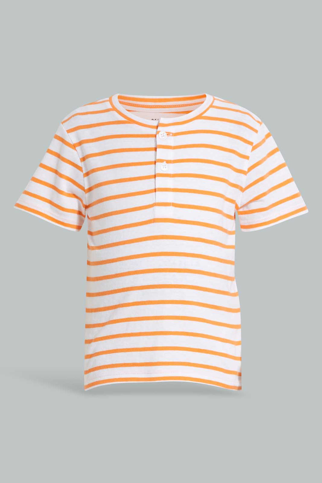 Redtag-Orange-Yd-Henley-T-Shirt-Striped-Infant-Boys-3 to 24 Months