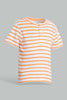 Redtag-Orange-Yd-Henley-T-Shirt-Striped-Infant-Boys-3 to 24 Months