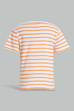 تنزيل الصورة على معرض الصور، Redtag-Orange-Yd-Henley-T-Shirt-Striped-Infant-Boys-3 to 24 Months
