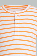 تنزيل الصورة على معرض الصور، Redtag-Orange-Yd-Henley-T-Shirt-Striped-Infant-Boys-3 to 24 Months
