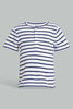 Redtag-Navy-Yd-Henley-T-Shirt-Striped-Infant-Boys-3 to 24 Months