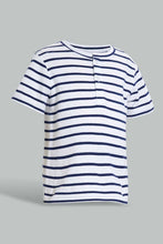 تنزيل الصورة على معرض الصور، Redtag-Navy-Yd-Henley-T-Shirt-Striped-Infant-Boys-3 to 24 Months
