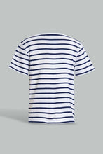 تنزيل الصورة على معرض الصور، Redtag-Navy-Yd-Henley-T-Shirt-Striped-Infant-Boys-3 to 24 Months
