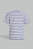 Redtag-Navy-Yd-Henley-T-Shirt-Striped-Infant-Boys-3 to 24 Months