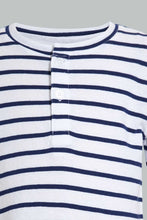 تنزيل الصورة على معرض الصور، Redtag-Navy-Yd-Henley-T-Shirt-Striped-Infant-Boys-3 to 24 Months
