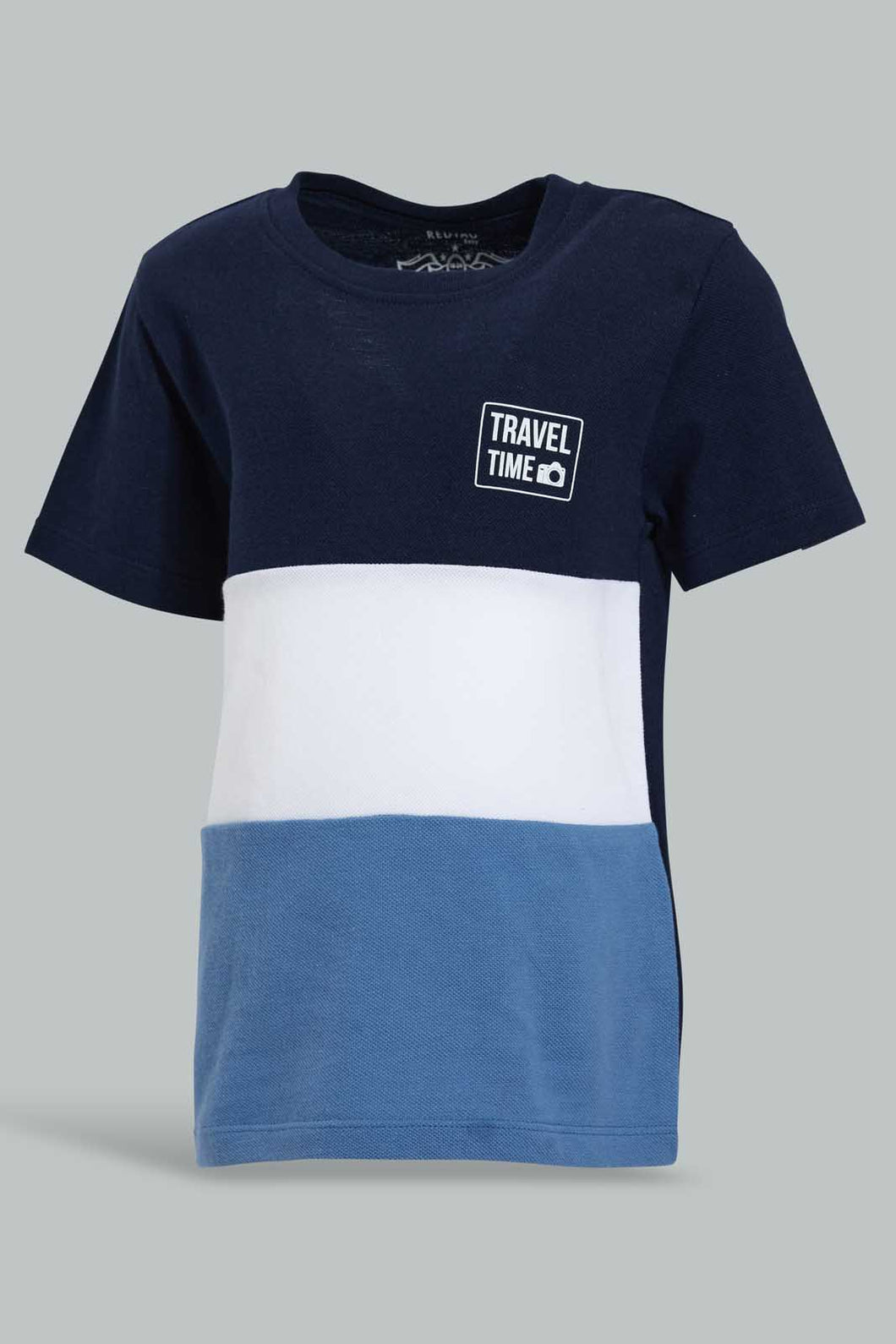 Redtag-Navy-Blue-Cut-And-Sew-Tshirt-All-Over-Prints-Infant-Boys-3 to 24 Months