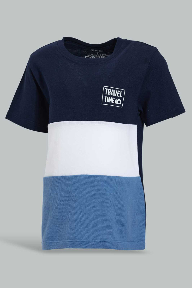 Redtag-Navy-Blue-Cut-And-Sew-Tshirt-All-Over-Prints-Infant-Boys-3 to 24 Months