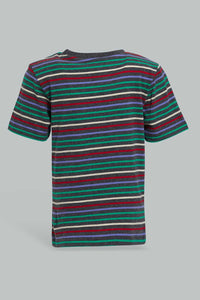 Redtag-Red-Yd-Striped-Tshirt-Striped-T-Shirts-Infant-Boys-3 to 24 Months