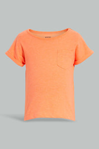 Redtag-Yellow-And-Neon-Orange-T-Shirt(2-Pack)-Plain-Infant-Boys-3 to 24 Months