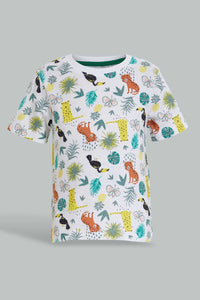 Redtag-Ecru-And-Printed-Wood-Pecker-T-Shirt-(2-Pack)-All-Over-Prints-Infant-Boys-3 to 24 Months