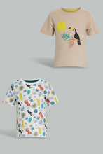 Load image into Gallery viewer, Redtag-Ecru-And-Printed-Wood-Pecker-T-Shirt-(2-Pack)-All-Over-Prints-Infant-Boys-3 to 24 Months
