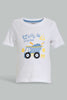 Redtag-White-And-Navy-Truch-T-Shirt-(2-Pack)-All-Over-Prints-Infant-Boys-3 to 24 Months
