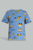 Redtag-White-And-Navy-Truch-T-Shirt-(2-Pack)-All-Over-Prints-Infant-Boys-3 to 24 Months