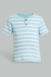 Redtag-Grey-Solid-And-Blue-Henley-T-Shirt-(2-Pack)-Striped-T-Shirts-Infant-Boys-3 to 24 Months