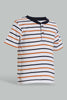 Redtag-Navy-And-Red-Striped-Henley-T-Shirt-(2-Pack)-Striped-Infant-Boys-3 to 24 Months