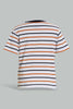 Redtag-Navy-And-Red-Striped-Henley-T-Shirt-(2-Pack)-Striped-Infant-Boys-3 to 24 Months