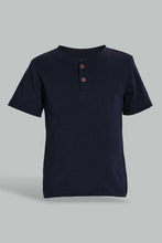 Load image into Gallery viewer, Redtag-Navy-And-Red-Striped-Henley-T-Shirt-(2-Pack)-Striped-Infant-Boys-3 to 24 Months
