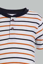 Load image into Gallery viewer, Redtag-Navy-And-Red-Striped-Henley-T-Shirt-(2-Pack)-Striped-Infant-Boys-3 to 24 Months
