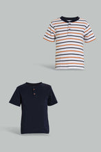 Load image into Gallery viewer, Redtag-Navy-And-Red-Striped-Henley-T-Shirt-(2-Pack)-Striped-Infant-Boys-3 to 24 Months
