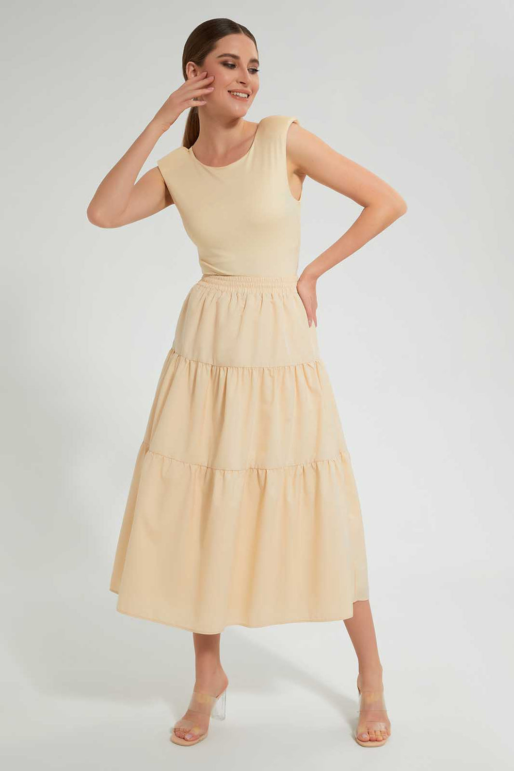 Redtag-Beige-Flared-Skirt-Skirts-Women's-