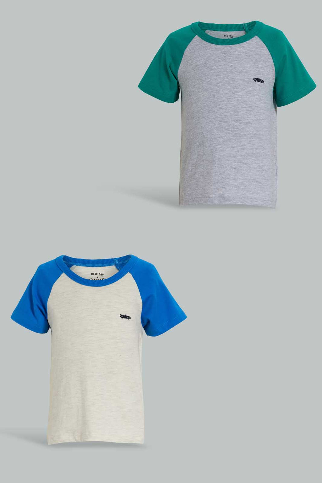 Redtag-Grey-And-Ecru-Raglan-T-Shirt-(2-Pack)-Plain-Infant-Boys-3 to 24 Months